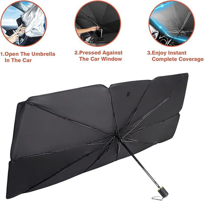 Car Windshield Sun Shade UV Rays, Car Umbrella Sun Shade Cover, Fits Most SUVS (57 x 31 In) (Black-a-ae)