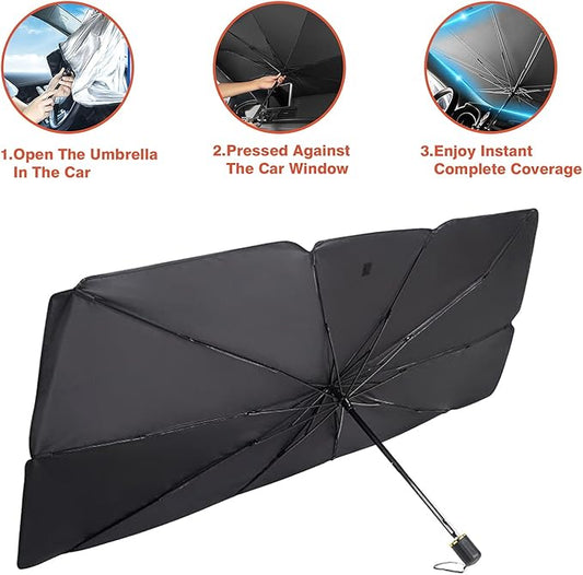 Car Windshield Sun Shade UV Rays, Car Umbrella Sun Shade Cover, Fits Most SUVS (57 x 31 In) (Black-a-ae)